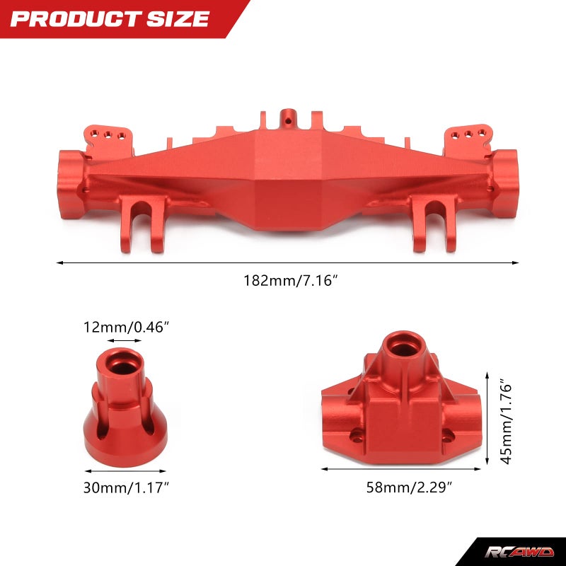 RCAWD Rear Axle Housing Cover Case Set LOS242030 for Losi 1/8 LMT Red - Image 4